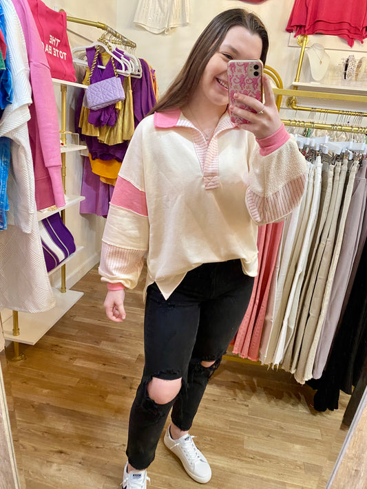 Pretty In Pink Color Block Collared Top