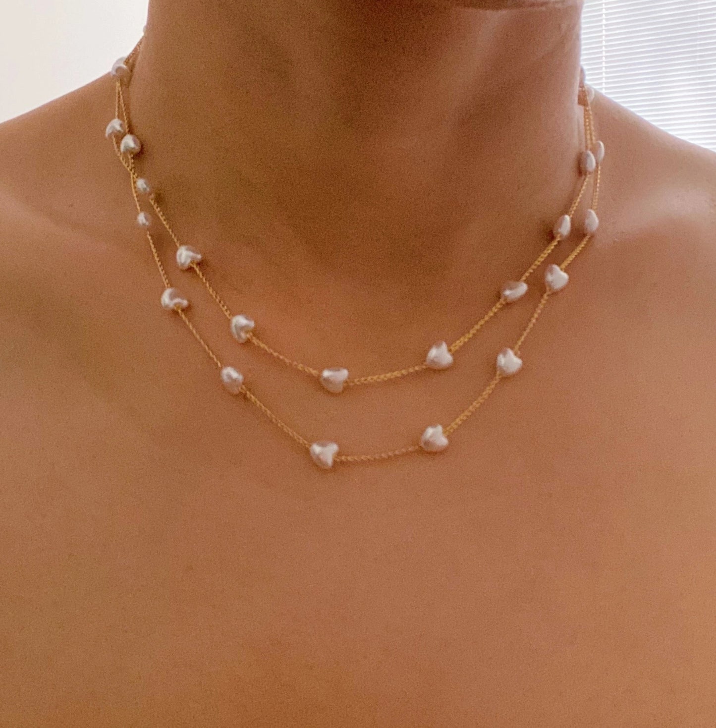 Pearl Heart Long Chain Necklace