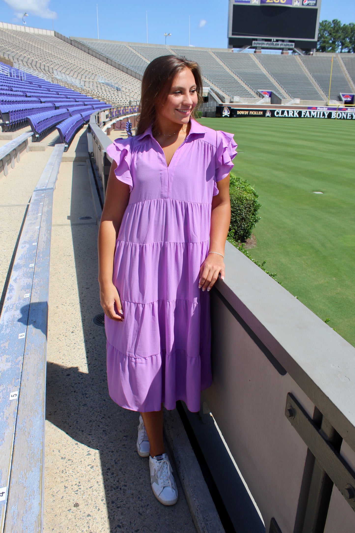 Purple Ruffle Sleeve Dress