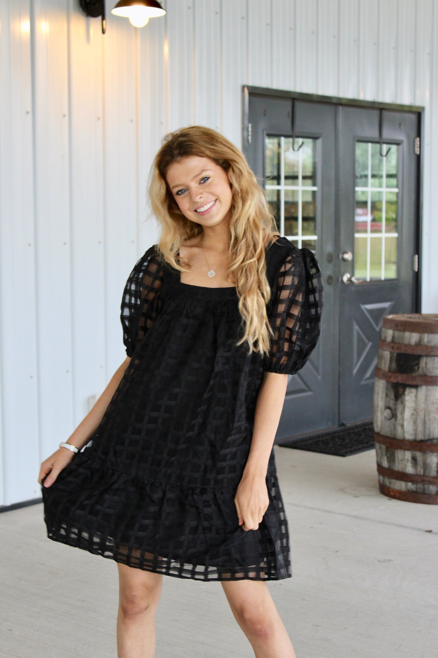 Grid Black Midi Dress