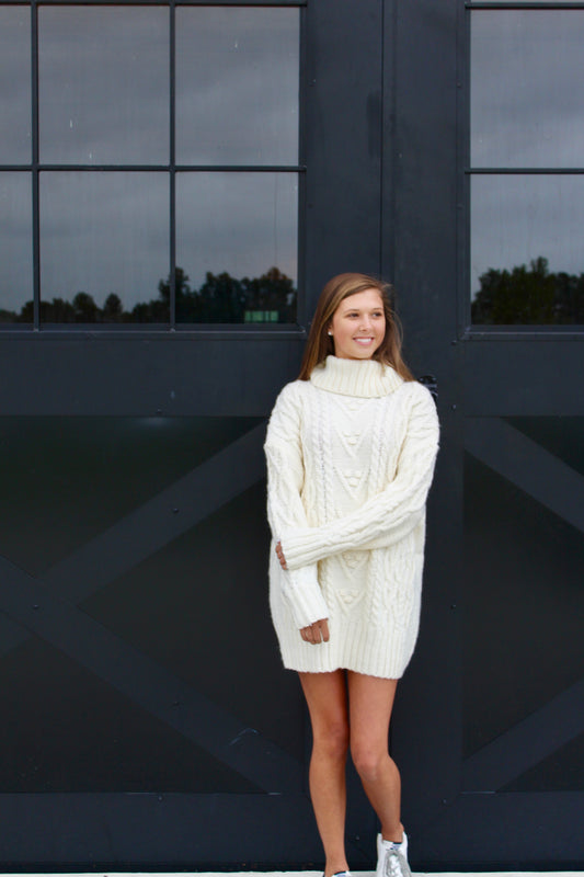 Cream Knitted Sweater Dress